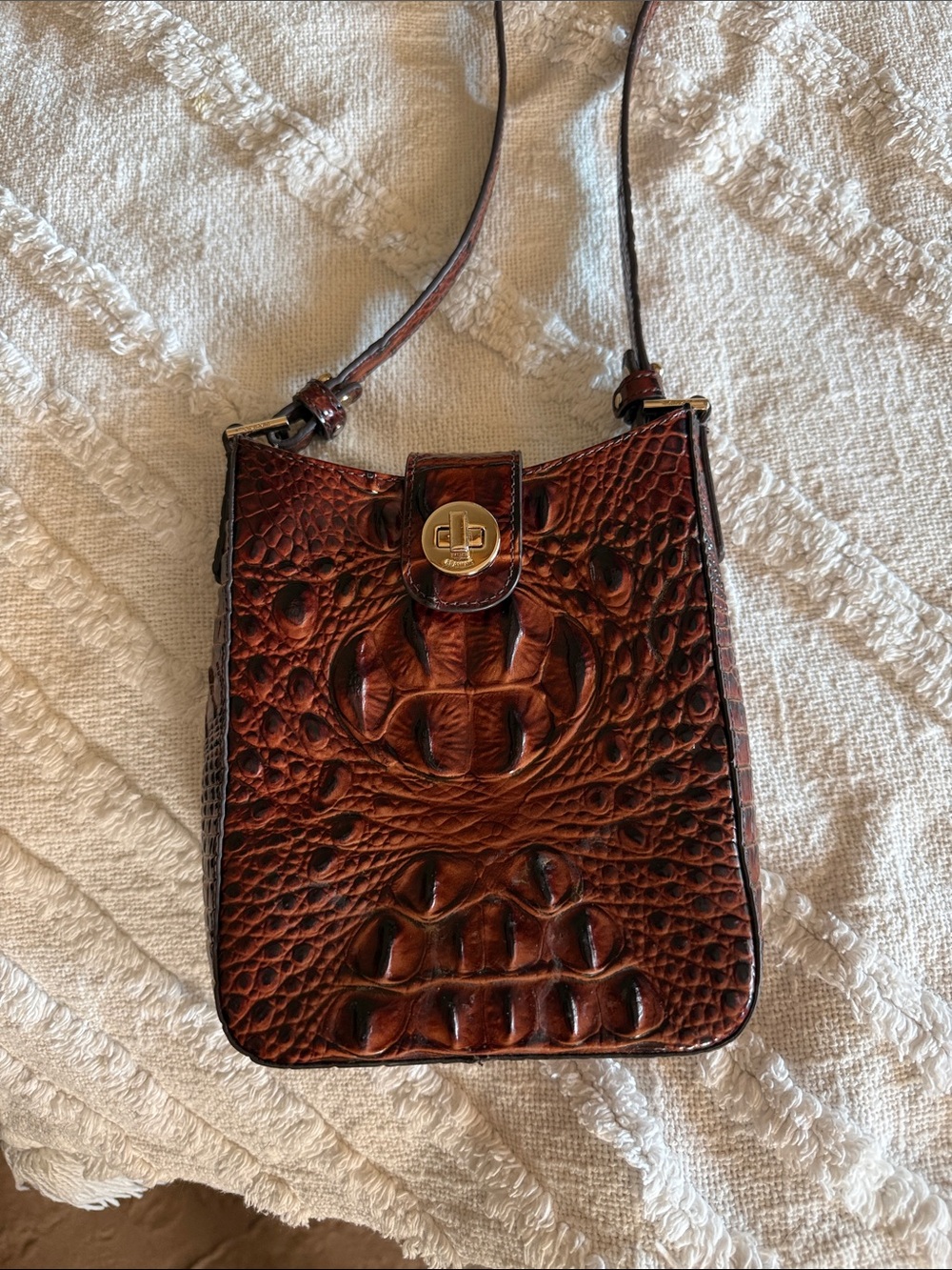 Brahmin Croc-Embossed Leather Crossbody Bag - Dark Brown